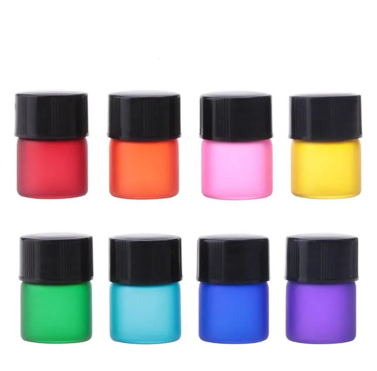 Colorful 2000PCS/lot 1ML 1/4 Dram Frosted Mini Perfume Glass Bottle, 1CC Sample Vial, Small Essential Oil Bottle SN2909