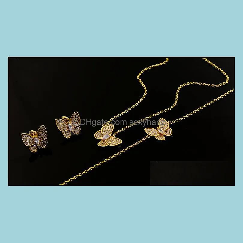 Copper Women`s Butterfly Stud Earrings Diamond Inlay Gold Silver Fine Jewelry Middle East Hot Sale gift