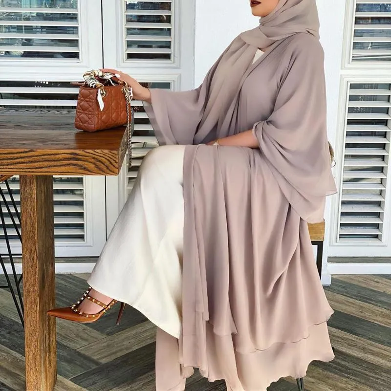 Etniska kläder Fritidskläder Femme Kaftan Islam Chiffong Öppen Abaya Kimono Dubai Turkiet Kaftan Muslim Cardigan Abayas Klänningar För Kvinnor