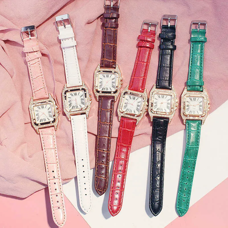 Vrouwen diamant horloge luxe sterrige armband set horloges dames casual lederen band vrouwelijke quartz polshorloge Zegarek Damski