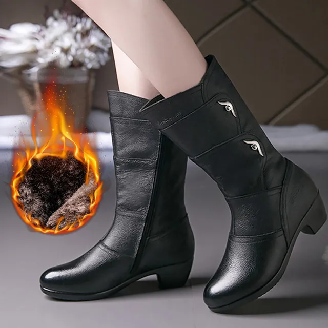 Womens black leather calf boots hotsell
