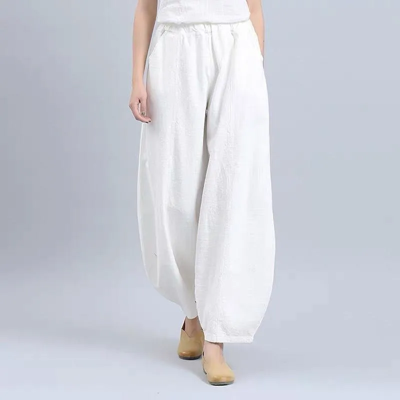 Women's Pants & Capris Women Vintage Linen Long Palazzo 2021 Celmia Casual Loose Wide Leg Elastic Waist Trousers Pantalon M-2XL