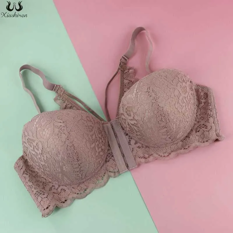 Xiushiren Front Zamknij Bras Kobiety Bielizna 36-44 C Puchar Lingerie Sexy Koronki Kwiatowe Balconette Bras Niezależnione Brassieres BH 210623