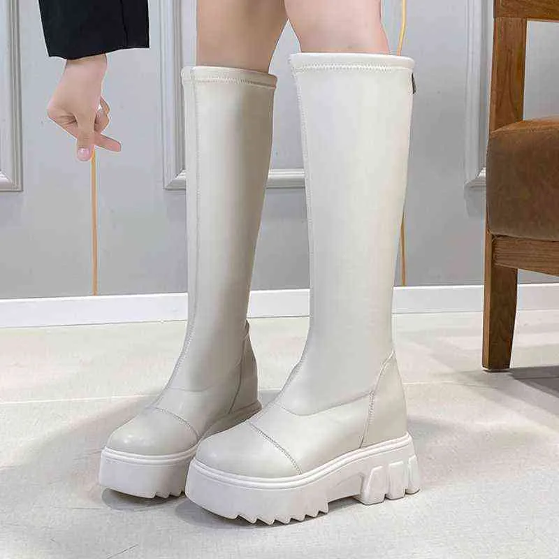 Botas das Mulheres 2021 Moda Outono Altura de Inverno Aumentar Plataforma Sapatos Mulher Cunhas De Conforto Alto Salto Alto Botas H1115