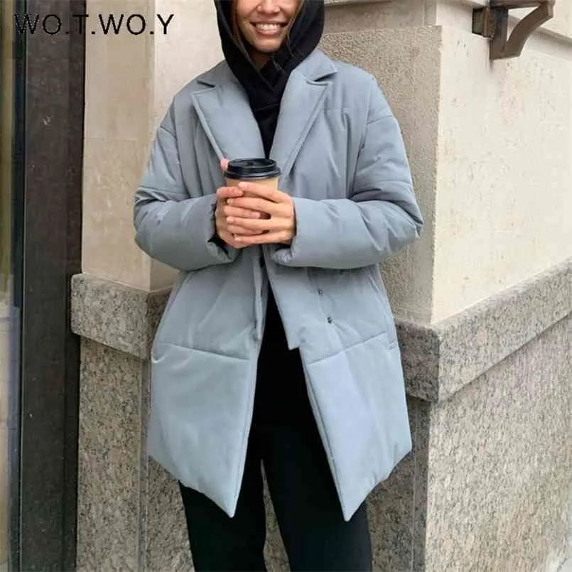 WOTWOY épaississement coton-rembourré Parkas femmes automne hiver taille large doudoune femme coupe-vent solide vêtements d'extérieur décontractés 210819