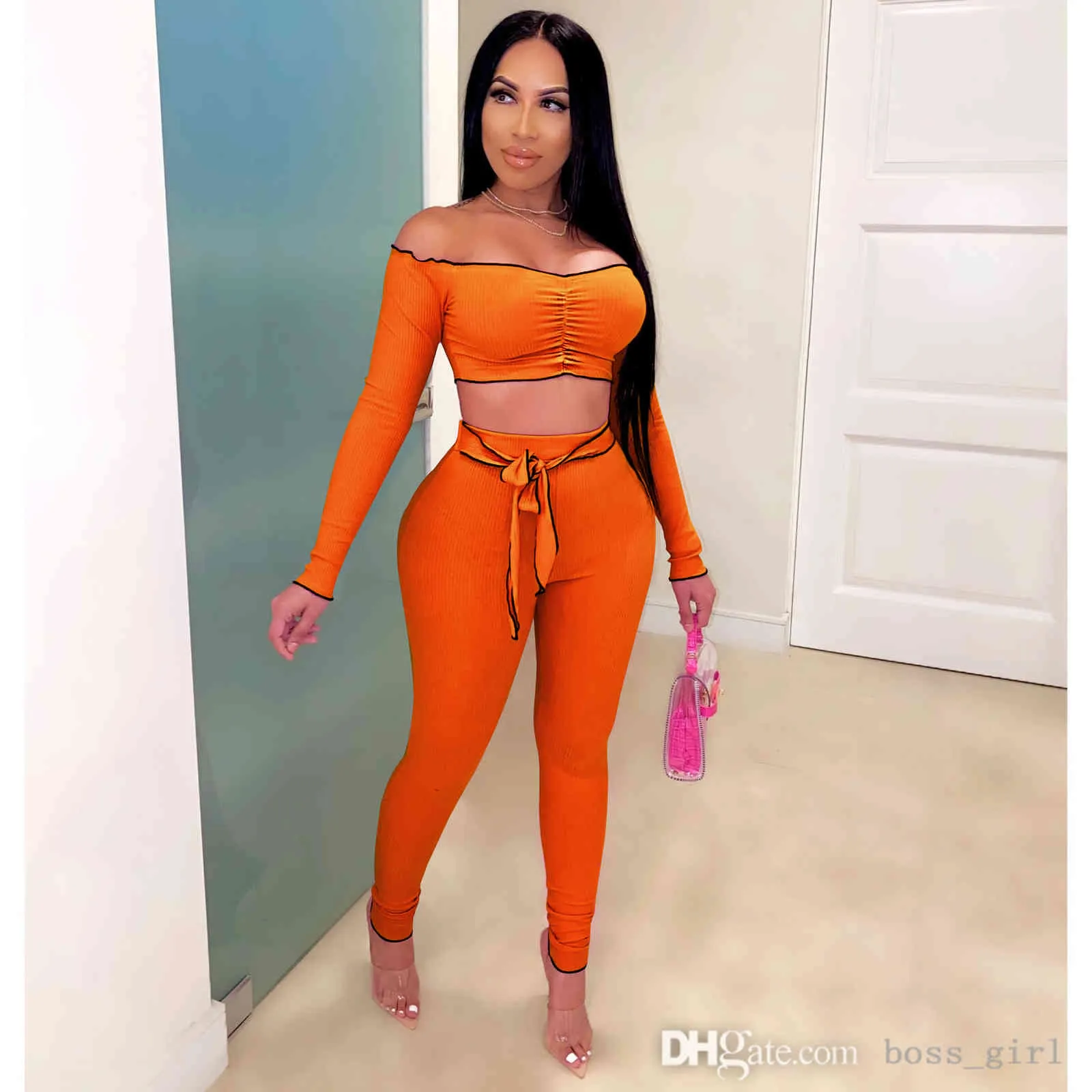 Latest Styles off Shoulder Crop Tops Two Piece Set Women Pants Sets Trousers  2023 Fashion Women Outfit OEM - China Streetwear and Sweat Suit price