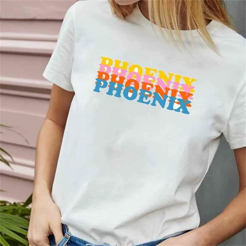 Phoenix цвет графики тройник корейская мода 100% хлопок 90s мода harajuku битник повседневная смешные каваи милые женщины футболка tee 210518