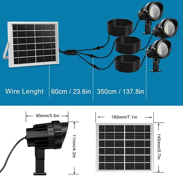 3 I 1 utomhus LED Solar Light IP66 Vattentät solenergi LED -lampa utomhusflödesljus