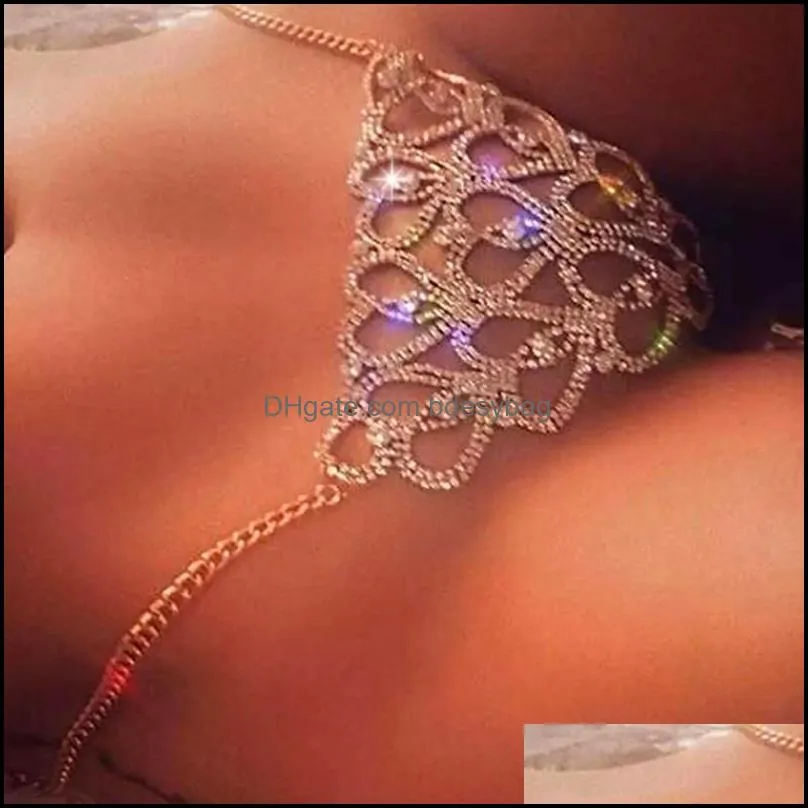 Crytal Bikini Body Belly Chain Harness for Women Sexy Lingerie Bling Rhinestone Bra and Thong Set Jewelry