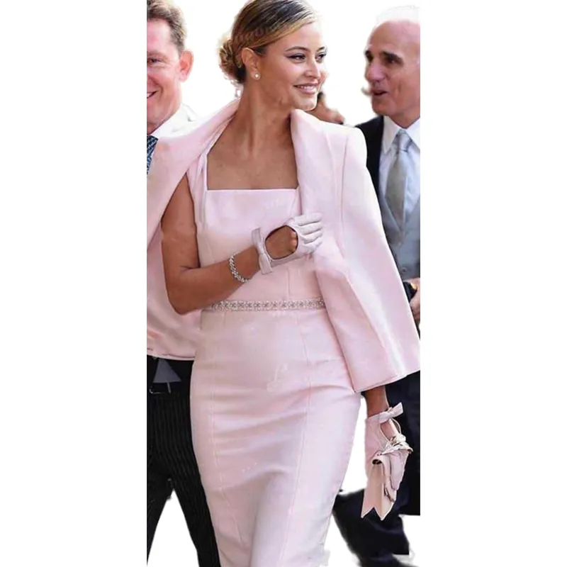 Light Pink Mother Of Bride 2022 With Jacket Modest Knee Length Sheath Gown For Formal Evening Parties And Weddings From Chicweddings 128.9 DHgate.Com