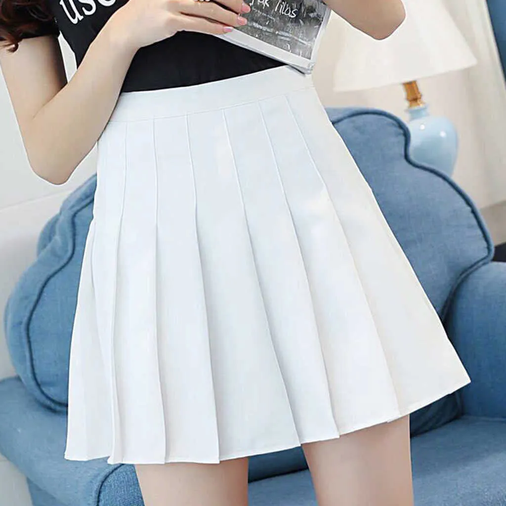 A-Line High Waist Pleated Mini Skirt Casual White Short Women Fashion Spring Summer Slim Tennis 210526