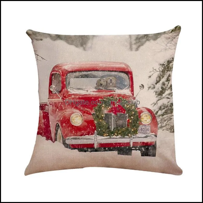 Red Truck xmas Decor Pillow Case Outdoor Christmas Throw Covers 45*45cm for Home Car Office