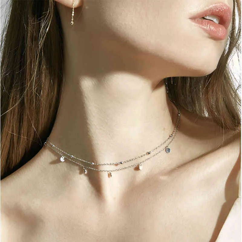 Collier de perles rondes en argent Sterling 925 pour femme, chaîne de clavicule à pampilles, ras du cou de tempérament Simple, bijoux cadeau de fête de Banquet