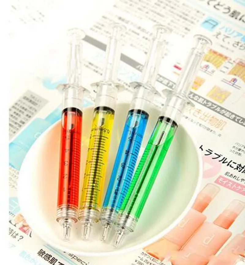 1000 pcs Creative Ballpoint Canetas Siringe Needle Ballpoint Canetas de agulha caneta truque de crianças brinquedos para estudantes tinta cor preta ou