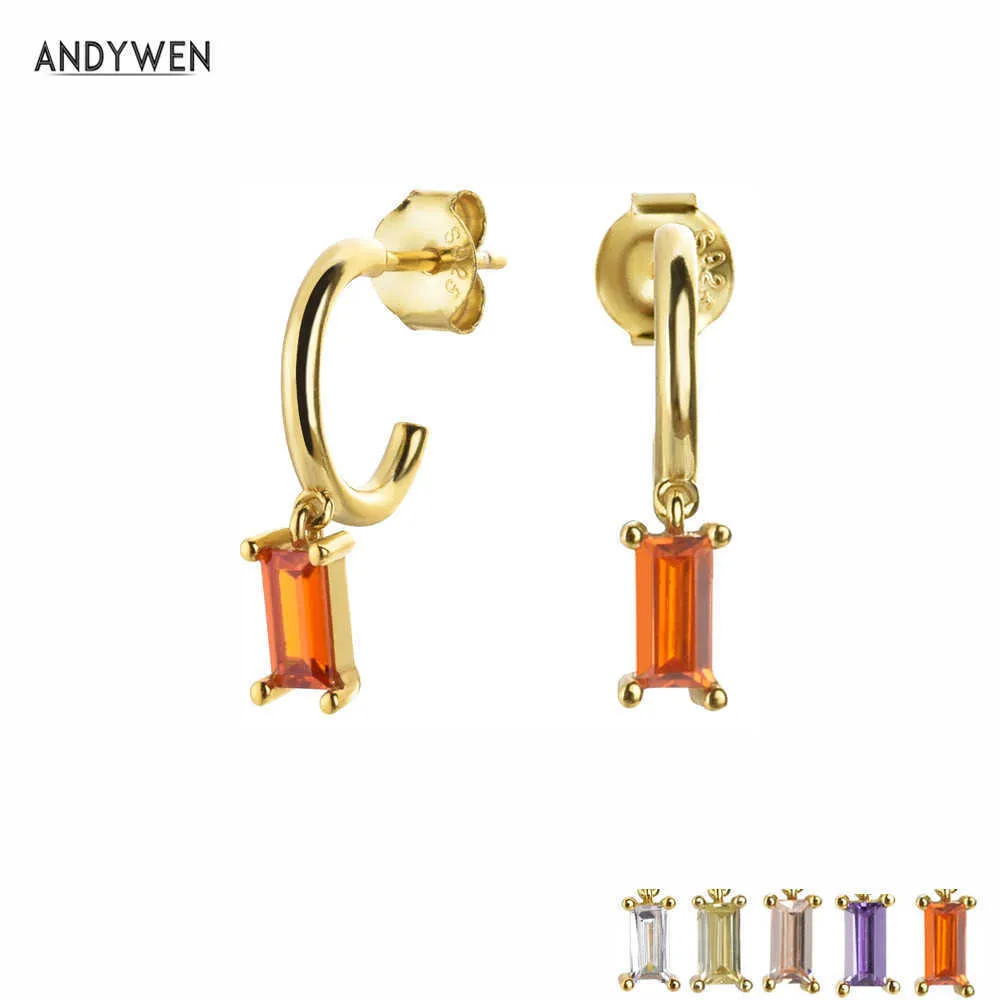 ANDYWEN 925 Sterling Silver Red Crystal Gold Mini Hoops Piercing Women luxury Colorful Earring Jewelry Simple Gift 210608