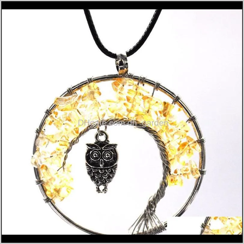 7 chakra quartz natural stone tree of life owl necklace multicolor pendant charms fashion jewelry drop ship 380013