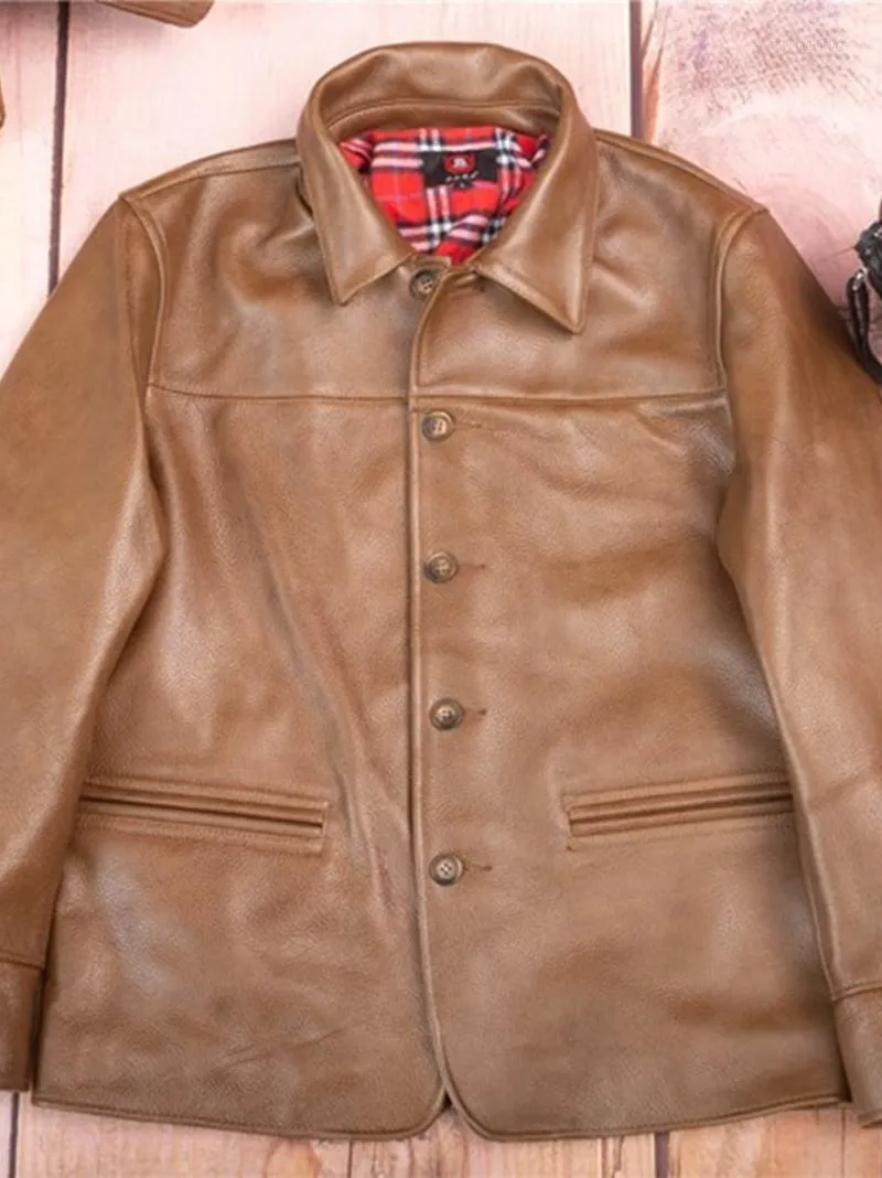 Vestes pour hommes Veste de frein en cuir véritable Vintage Brown Cowhide Manteau Hommes Classique Casual Japonais Amekaji Haute Qualité