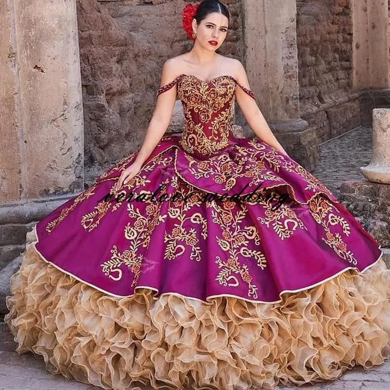 Charro mexikansk quinceanera prom klänningar modaensuenonupcial 2021 av axel söt 15 klänning princesa misquinceanos party kappor