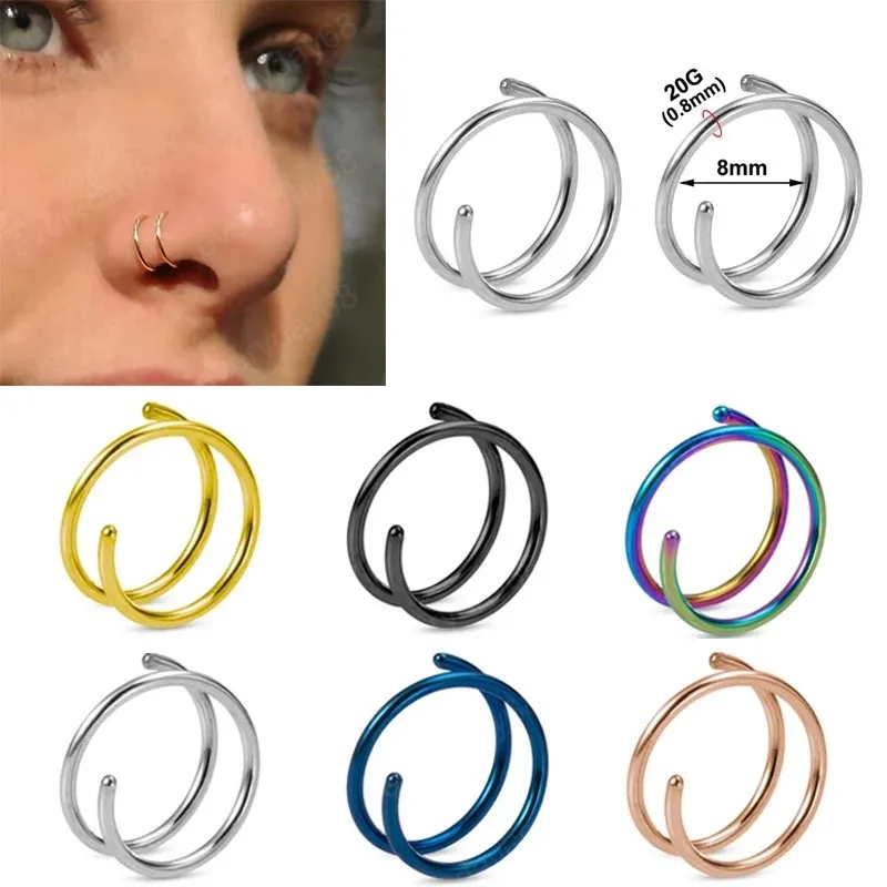 Double anneau de nez en acier inoxydable, spirale, Septum, Piercing, Cartilage, boucles d'oreilles, Tragus, Helix, bijoux de narine pour femmes