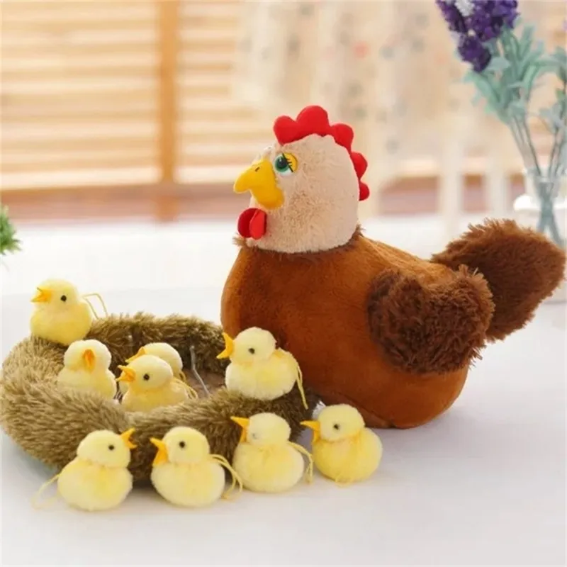 Kawaii Plush Toy Chicken Hen Söt Nest Chick LifeLike Fyllda Djur Julklappar För Barn Pedagogiska Kids Soft S 210728