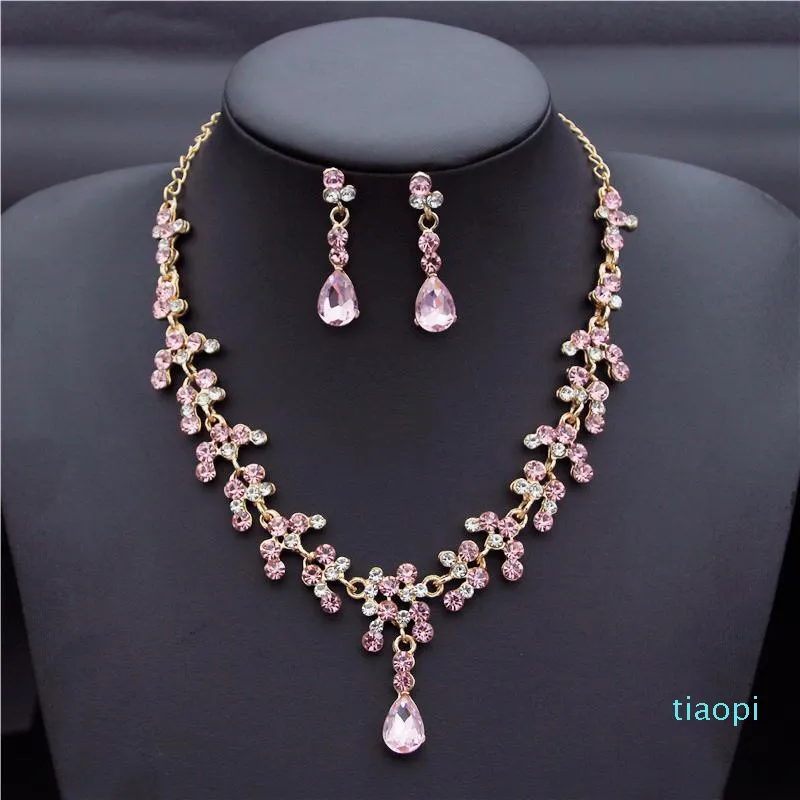 Earrings & Necklace Crystal Bridal Wedding Jewelry Sets Women Gold Color Rhinestone Long Set Dress Accessories Bridesmaid
