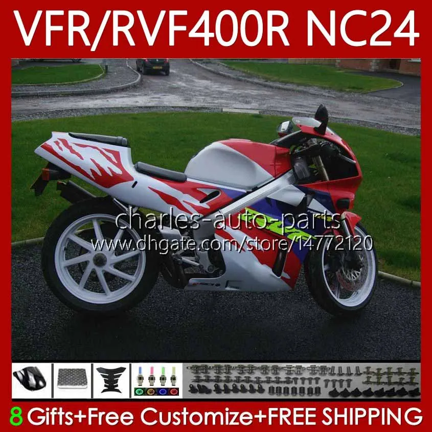 Kropps kit för Honda RVF400R VFR400 R NC24 V4 VFR400R 87-88 karosseri 78no.47 RVF VFR 400 RVF400 Rödblå vit R 400RR 87 88 VFR400RR VFR 400R 1987 1988 Motorcykelfearing