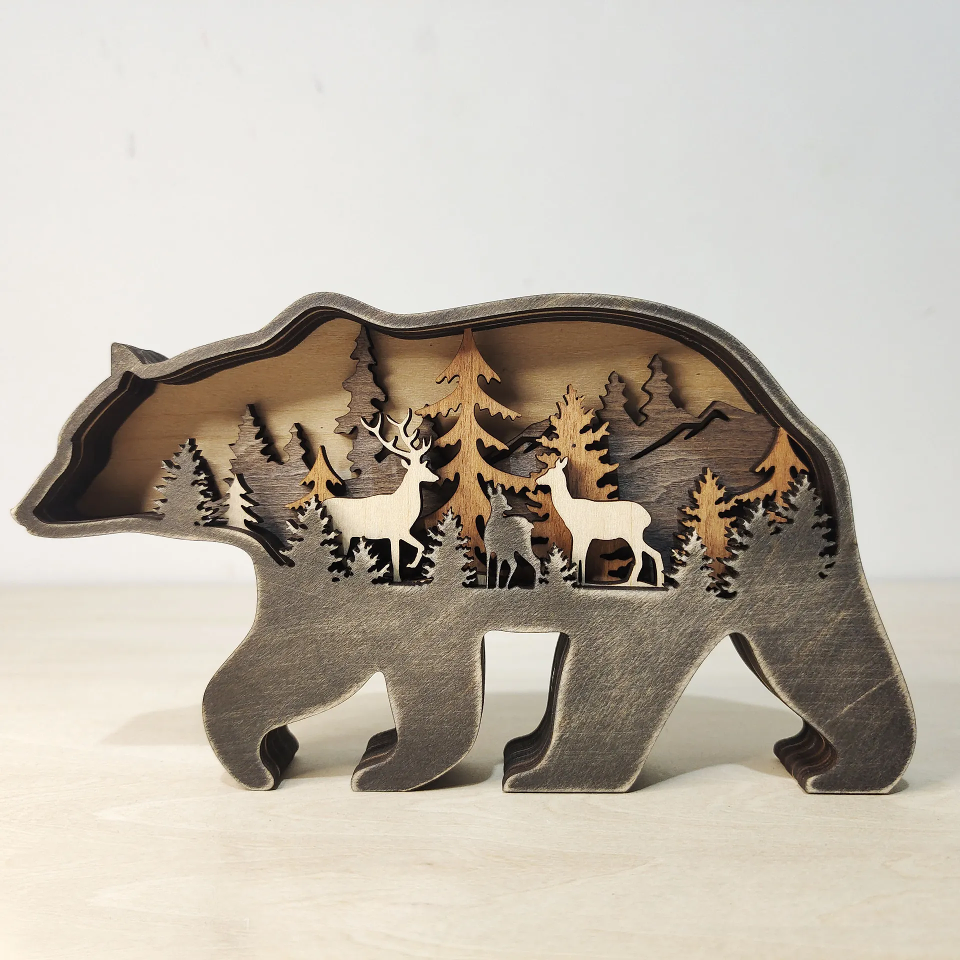 Boże Narodzenie Drewniane Rzemiosło Kreatywny North American Forest Animals Home Decoration Elk Bear Bear Ornament