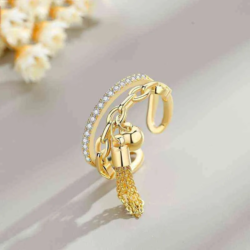 Collegamento catena nappa anello zirconia con pendente a punta del pendente anello dito anello per le donne aprendo gioielli anello regolabile G1125