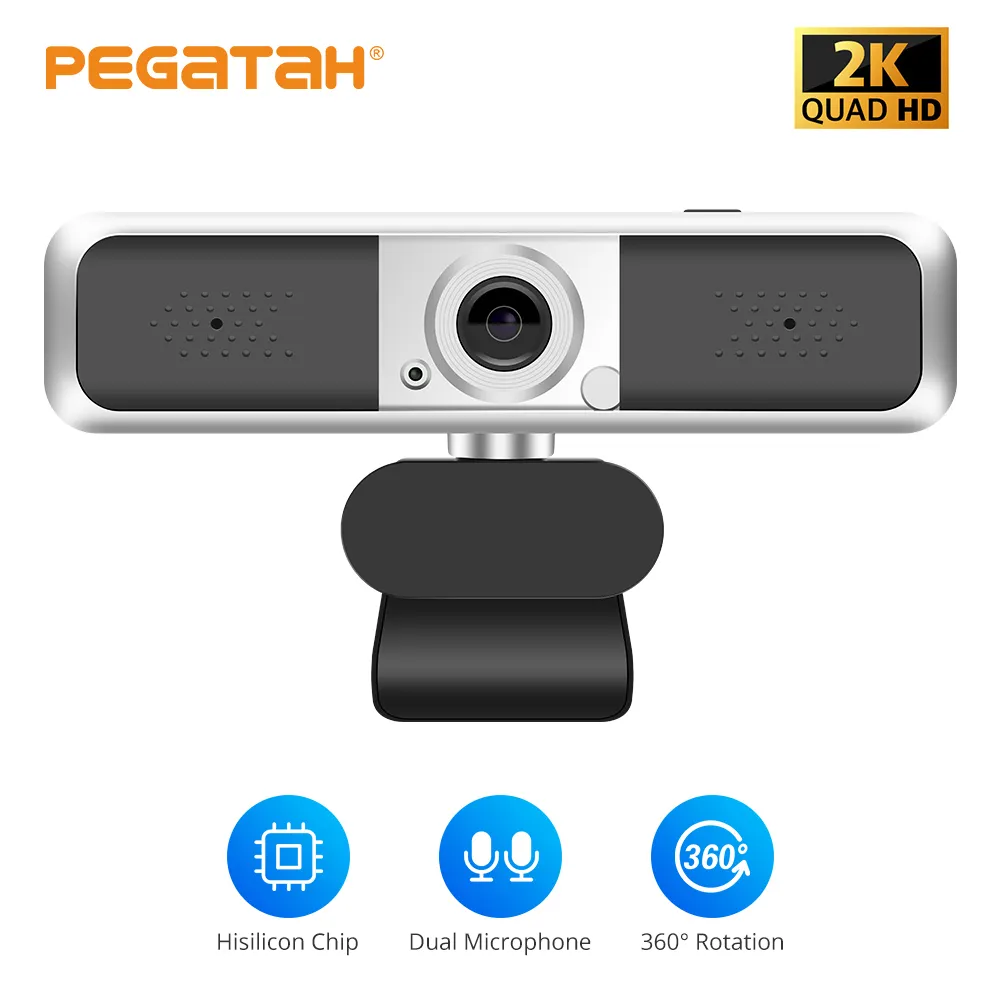 Webcam 2K Full HD Web con microfono Rotazione a 360° PC webcam computer Riunione Video Lavoro Videocamera USB 1080P