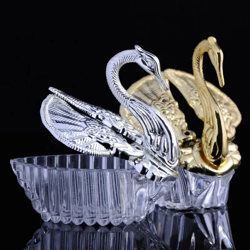 2021 European Styles Acrylic Silver Swan Sweet Wedding Gift Jewely Candy Box Candy Gift Boxes Wedding Favors Holders