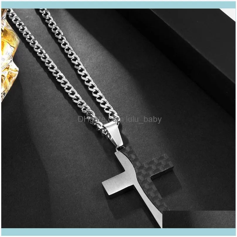 Pendant Necklaces Fashion Stainless Steel Chain Necklace For Women Top Quality Black Color Carbon Fiber Cross Collar Religion Jewelry