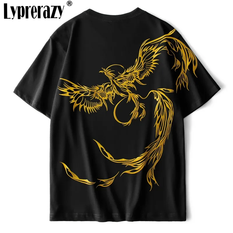 Mężczyźni Summer Casual T-shirt Chiński Styl Haft Krótki Rękaw Unisex High Street Tees Topy