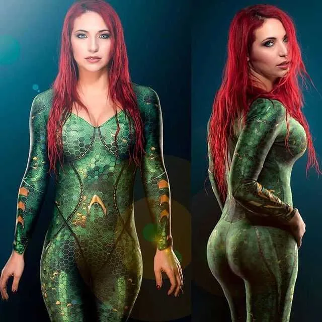 Halloween Movie Aquaman Mera Cosplay Costume Superhero Arthur Curry Orin Zentai Bodysuit Suit Jumpsuits for Adult Kids G0925