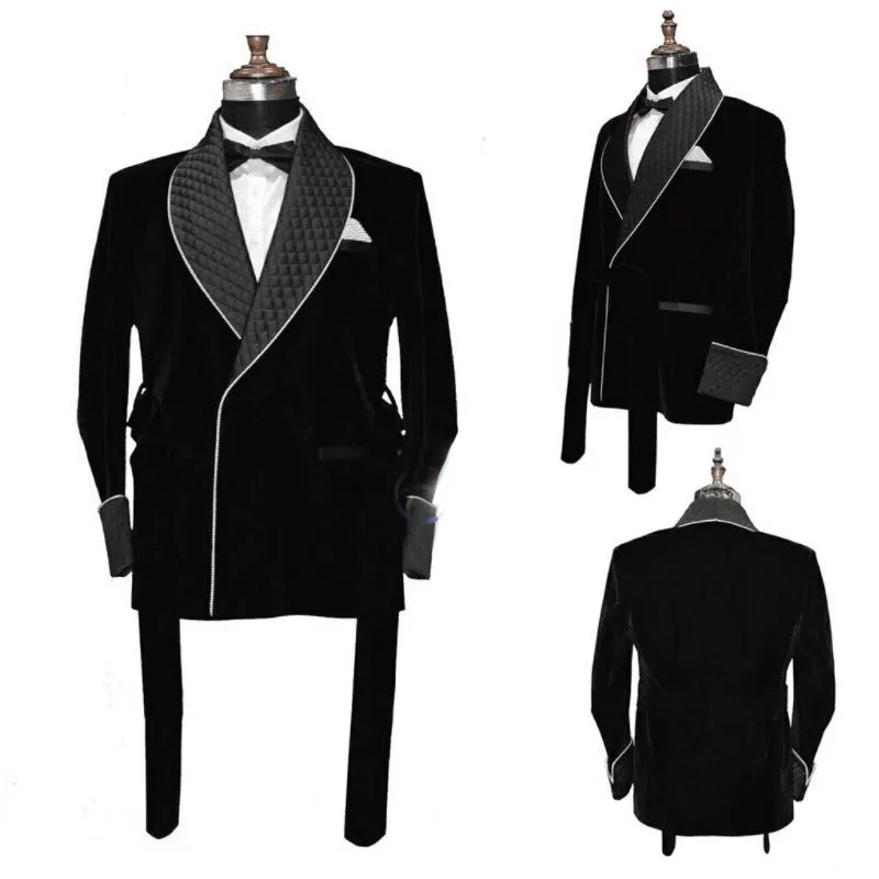 Winter Spring Velvet Męskie Tuxedos Płaszcze Long Jacket Groom Party Prom Płaszcz Biznes Nosić Outfit One Garnitur