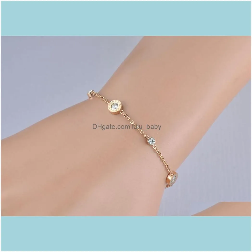 Link, Chain Classic Roman Numerals Cubic Zirconia & Link Bracelets Jewelry Titanium Steel Charms Bracelet For Women B180191