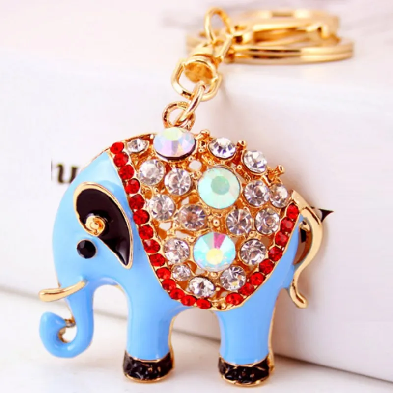 Bling Bling Crystal Keychains Animal Eléphant Pendentif Metal Keychain Elephant Touche Touche Métal Anneau Petit cadeau