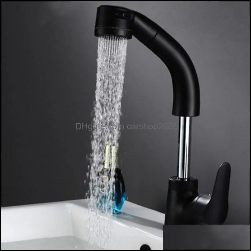Bathroom Sink Faucets Black Pull Out Kitchen Faucet Single Handle And Cold Water Tap Hole Swivel Sprayer Mixer Tap1