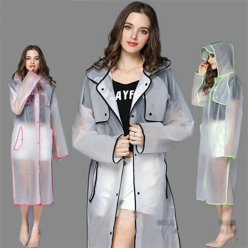 Moda eva mulheres poncho com chapéu senhoras à prova d 'água longa casaco de chuva adultos de chuva adultos 211025