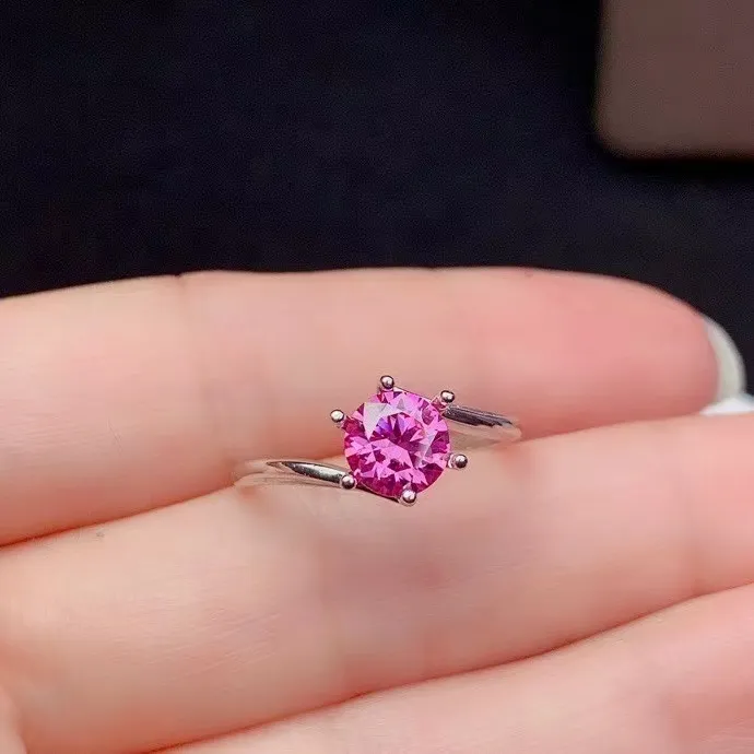 Crackling Rosa Moissanite Kvinnor Smycken Förlovning För Bröllop Real 925 Silver Ring Födelsedaggåva 1 Gem