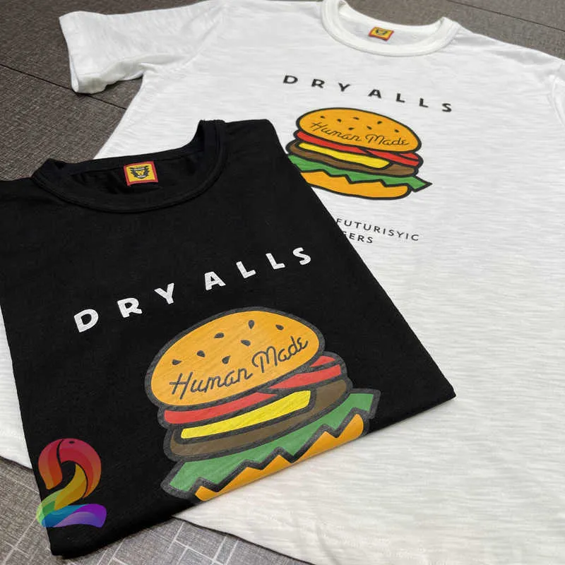 Oversized Human Made T-shirts Hamburger Print Slub Bomull Crew Neck Kortärmad Tees Mäns Kvinnors Människor Humana Casual Tshirts Y0809