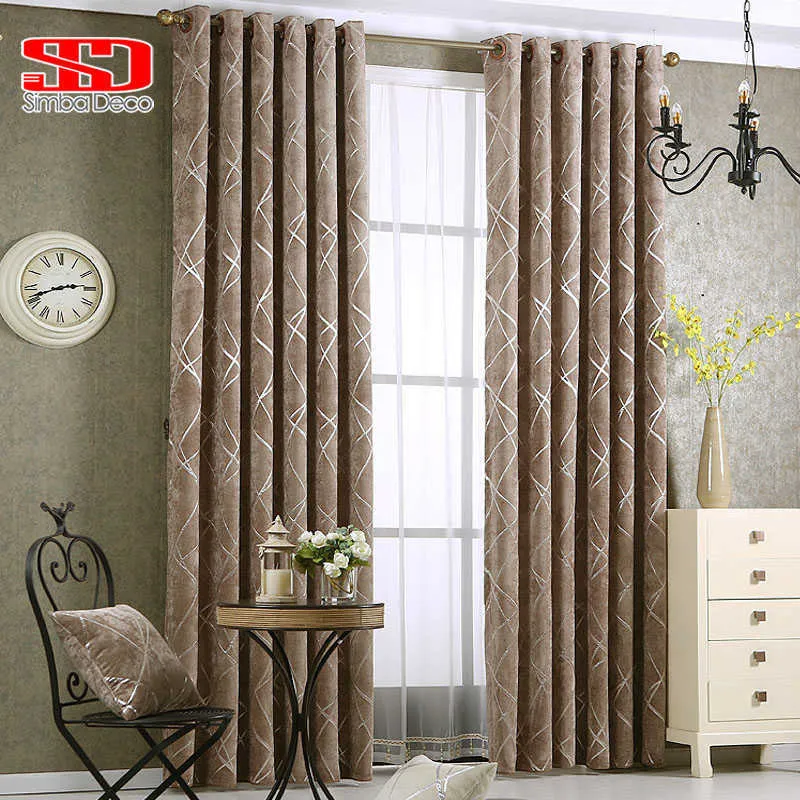 Modern Chenille Grey Curtain for Living Room Luxury Fabric Geometric Drapes for Bedroom Silver Lines Tents Window Treatment 210712