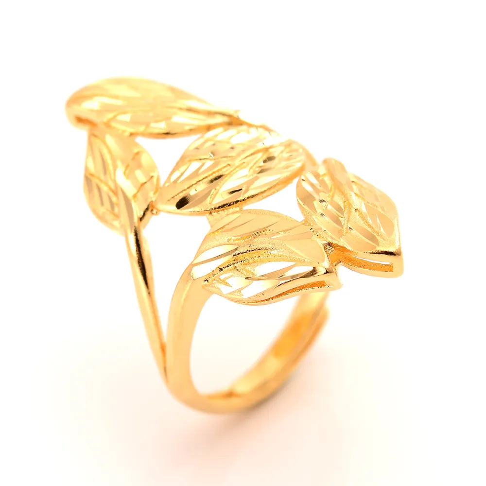 24 k fin solid guld gf blad stor bred ring ihålig mönster överdrift design finger avancerad mening ringar kvinnor flickor party present