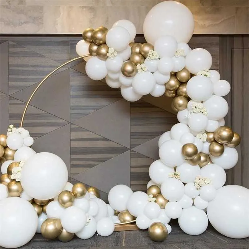 126 шт. / Набор Матовые белые золотые металлические воздушные шары гирлянды Arch Kit Baby Душ Свадебный день рождения Chrome Balloon Украшение детей 211216