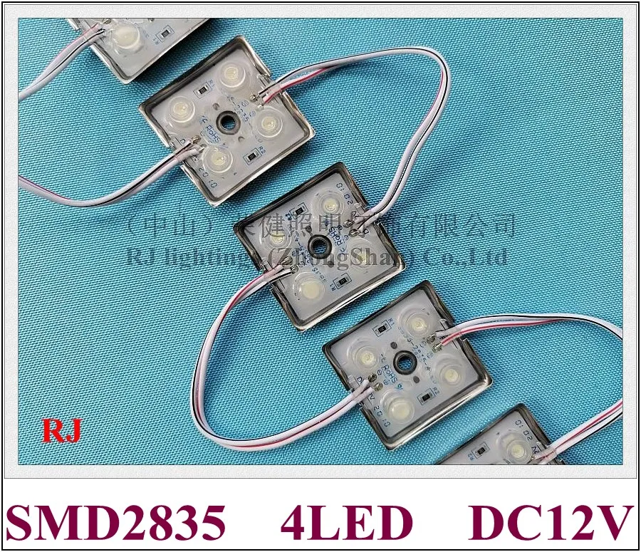 مع وحدة مصباح LED العدسة SMD 2835 وحدة LED لعلامة DC12V SMD2835 4 LED 1.2W 120LM 38MM × 38 مم × 8 مم IP65 مقاومة للماء