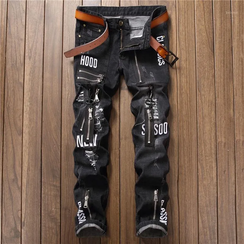Modedesign Hochwertige Jeans Hip Hop Ripped Skinny Denim Biker Herren Drop