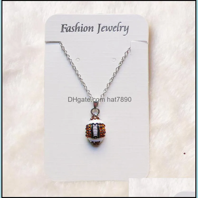 Sports Ball necklaces crystal softball baseball basketball football soccer volleyball rugby Pendant chains For women Men Fashion