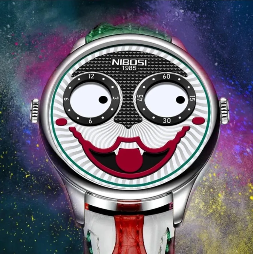 NIBOSI JOKER Men Watch Top Brand Luxury Fun Clown Mens Watches Waterproof Fashion Limited Wristmatches for Men Relogio Masculino252J