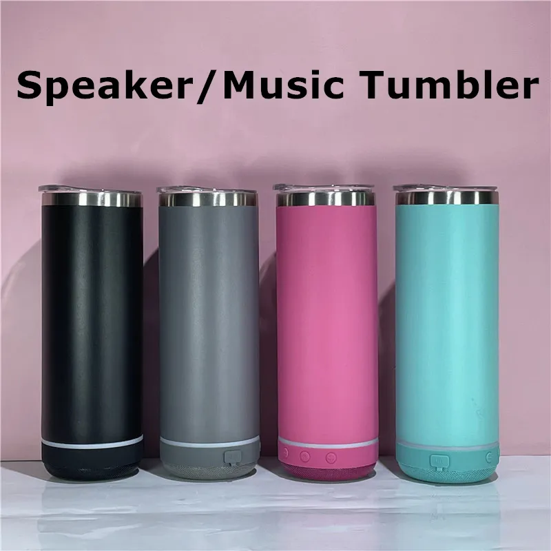 DHL 20oz Sublimation Högtalare Musik Tumblers Laddningsbara Pulverlackerade koppar Röd Grön Svart Grå Rostfritt Stål Vattenflaskor A12