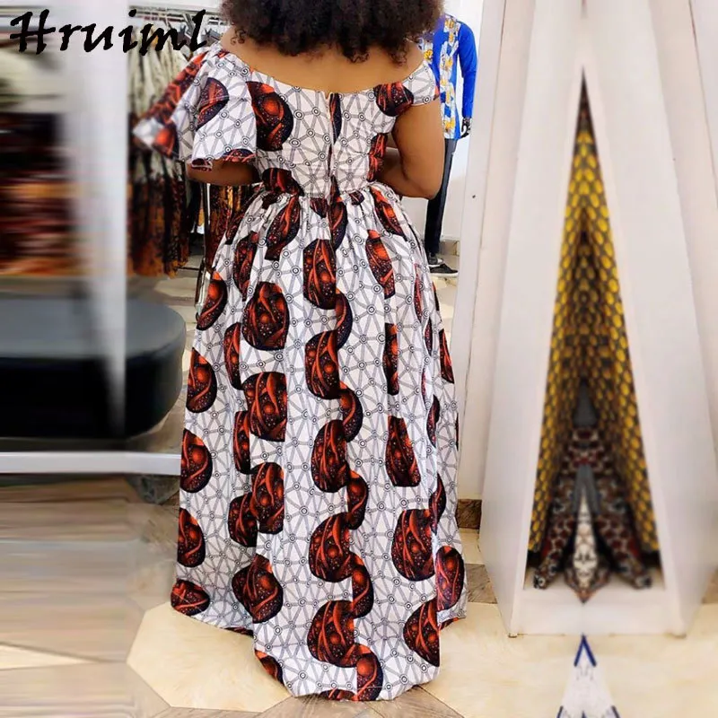 African Style Print Off-Shoulder Summer Maxi Dress with Sleeves for Women - Big Swing Hem, Split, A-Line Style (210513)