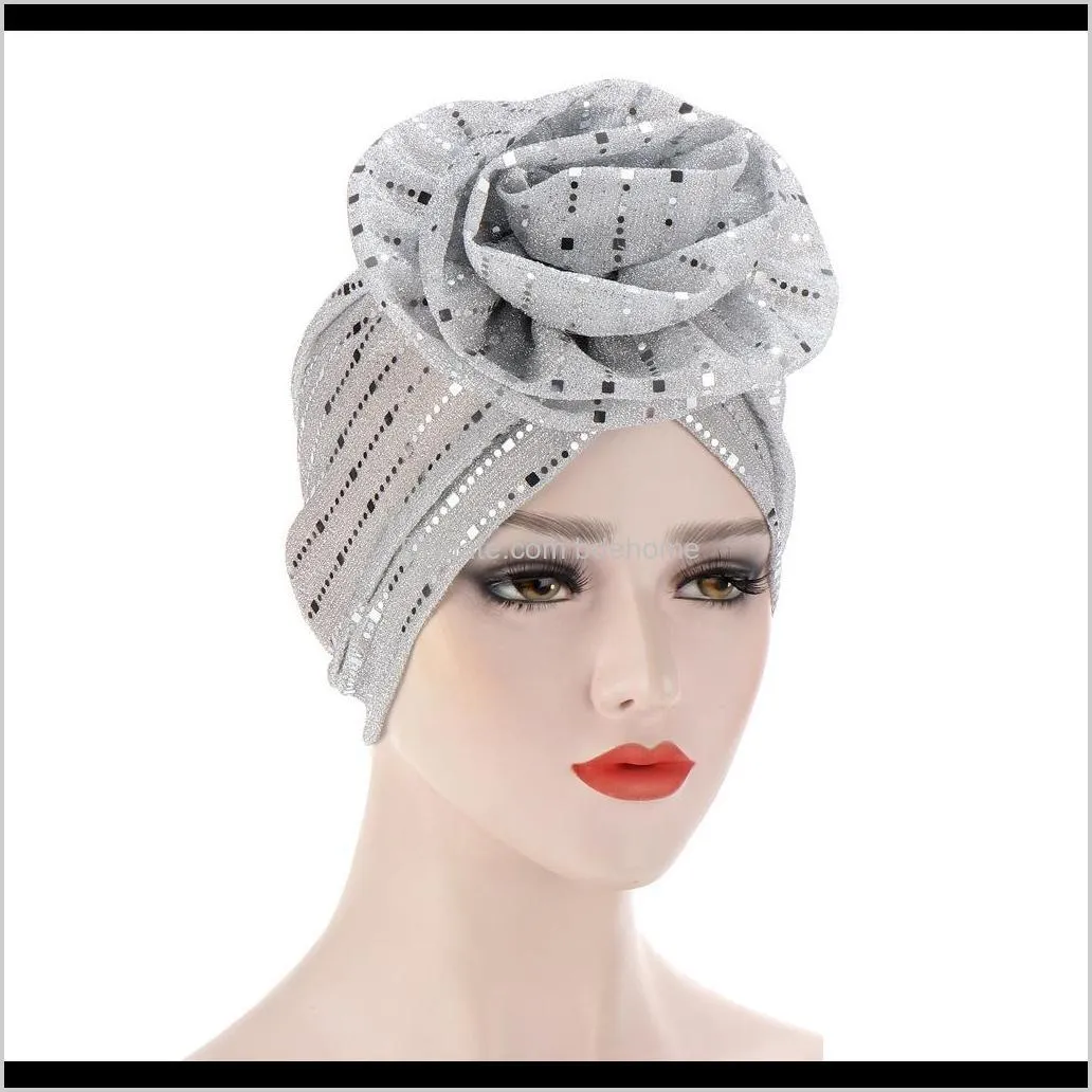 2020 new style popular big flower turban hat pearl india cap muslim hat hijabs muslim islamic scarf scarves big flower